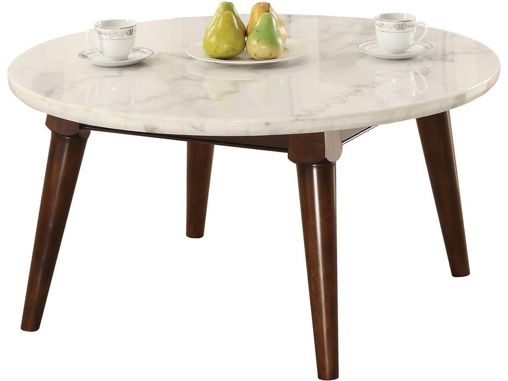 

    
Contemporary White Marble & Walnut Coffee Table + 2 End Tables by Acme Gasha 82890-3pcs
