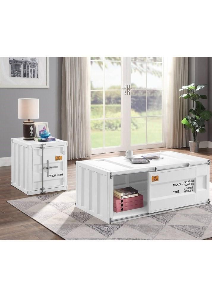 Contemporary Coffee Table and 2 End Tables Cargo 87880-3pcs in White 