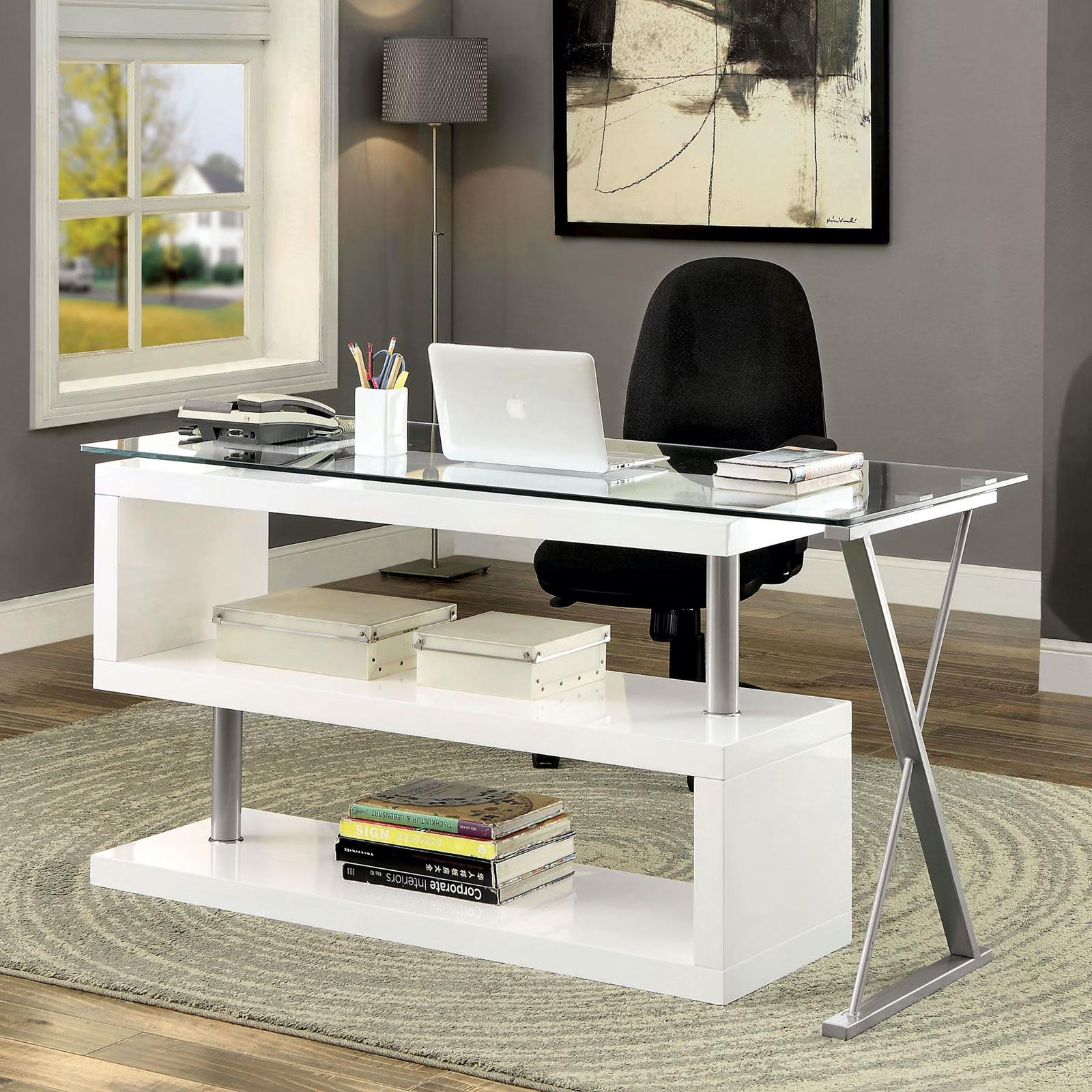 

    
Contemporary White Metal Computer Desk Furniture of America CM-DK6131WH Bronwen
