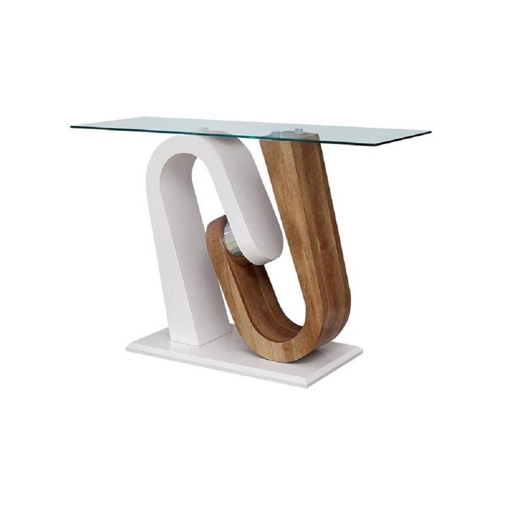 

    
Contemporary White & Natural Tempered Glass Top Sofa Table Furniture of America FOA4748S Batam
