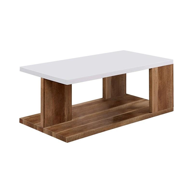 

    
Contemporary White & Natural Tone Solid Wood Coffee Table Set 3pcs Furniture of America Majken
