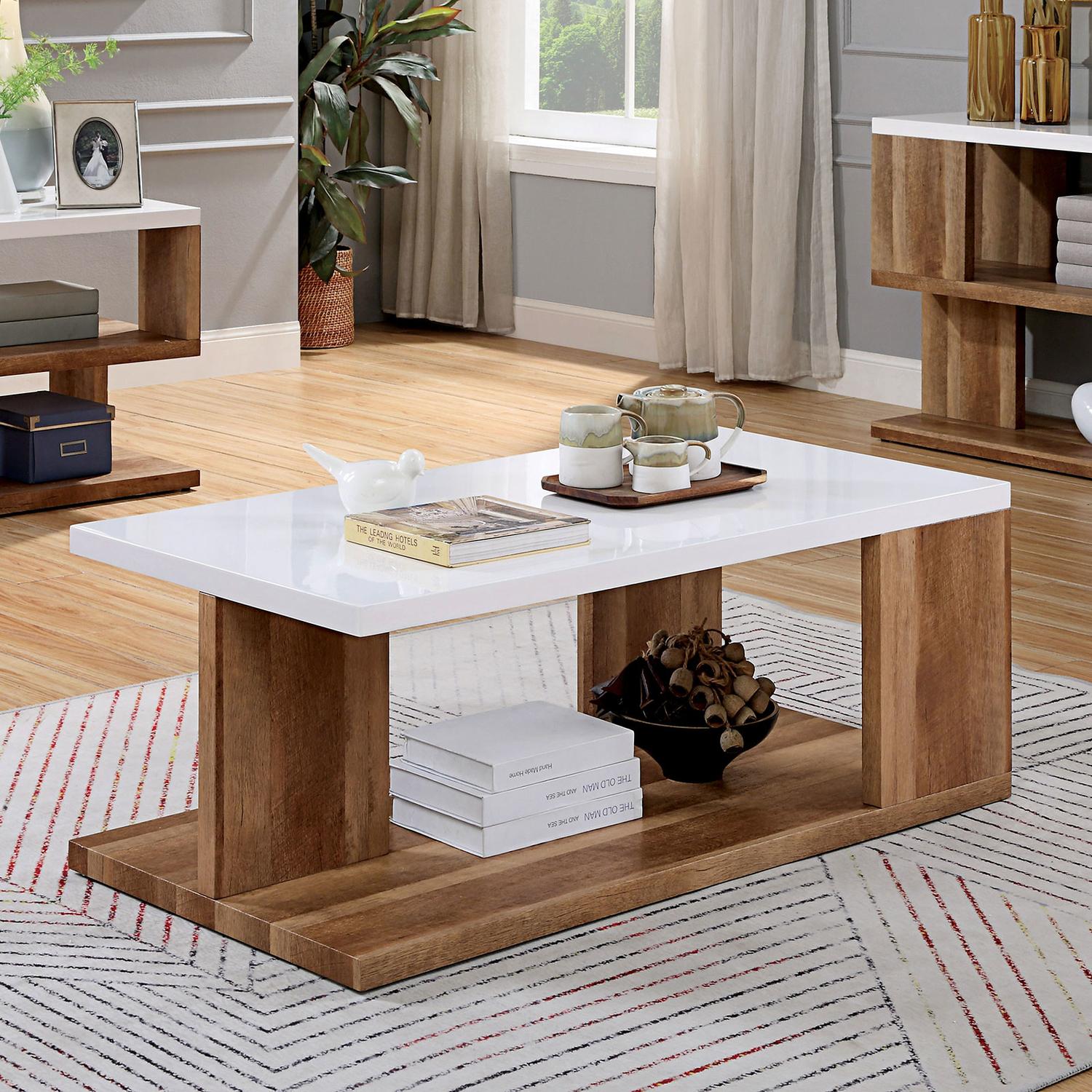 

                    
Furniture of America FOA4496C-3PC Majken Coffee Table and 2 End Tables Natural/White  Purchase 
