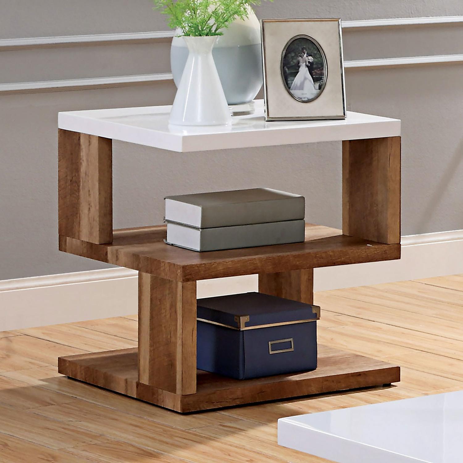 

    
Contemporary White & Natural Tone Solid Wood End Table Set 2pcs Furniture of America Majken
