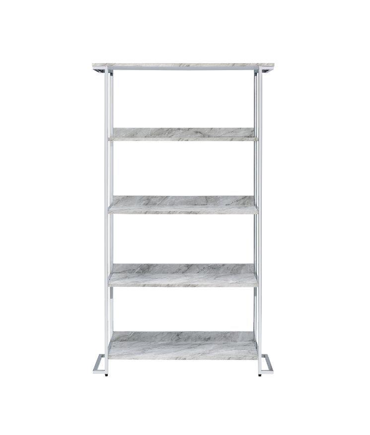 

    
Contemporary White Printed Faux Marble & Chrome Bookshelf by Acme 92937 Visage
