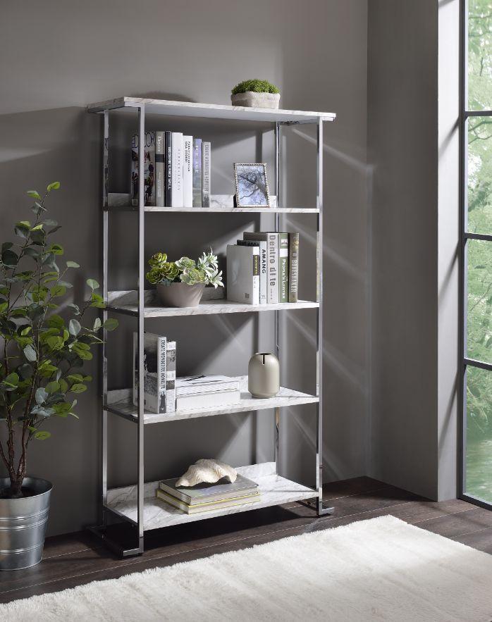 

    
Acme Furniture 92937 Visage Bookshelf Chrome/White 92937
