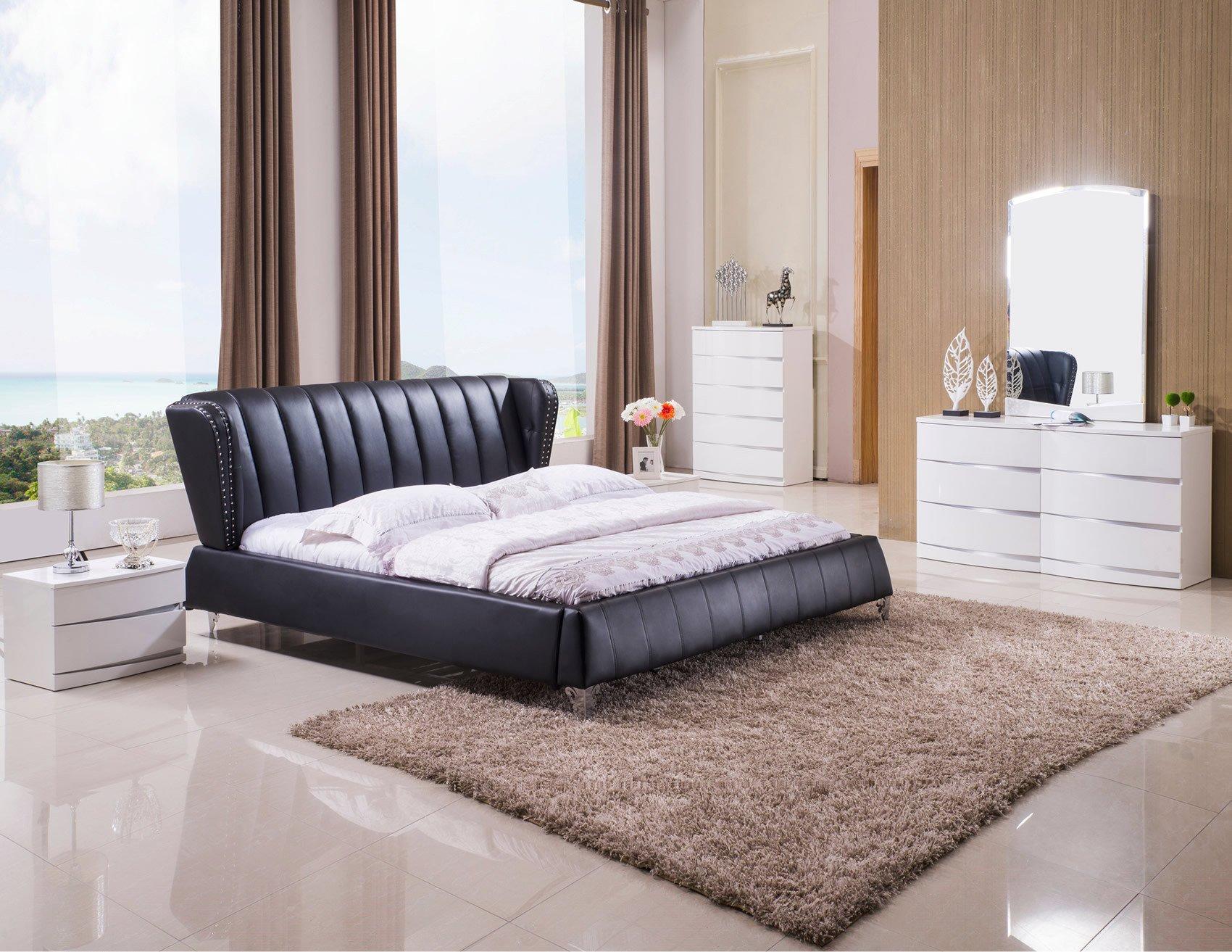 Modern Platform Bedroom Set Dallas & Wynn DALLAS BED + WYNN - WHITE -EK-5-PC in Wenge, White Polyurethane
