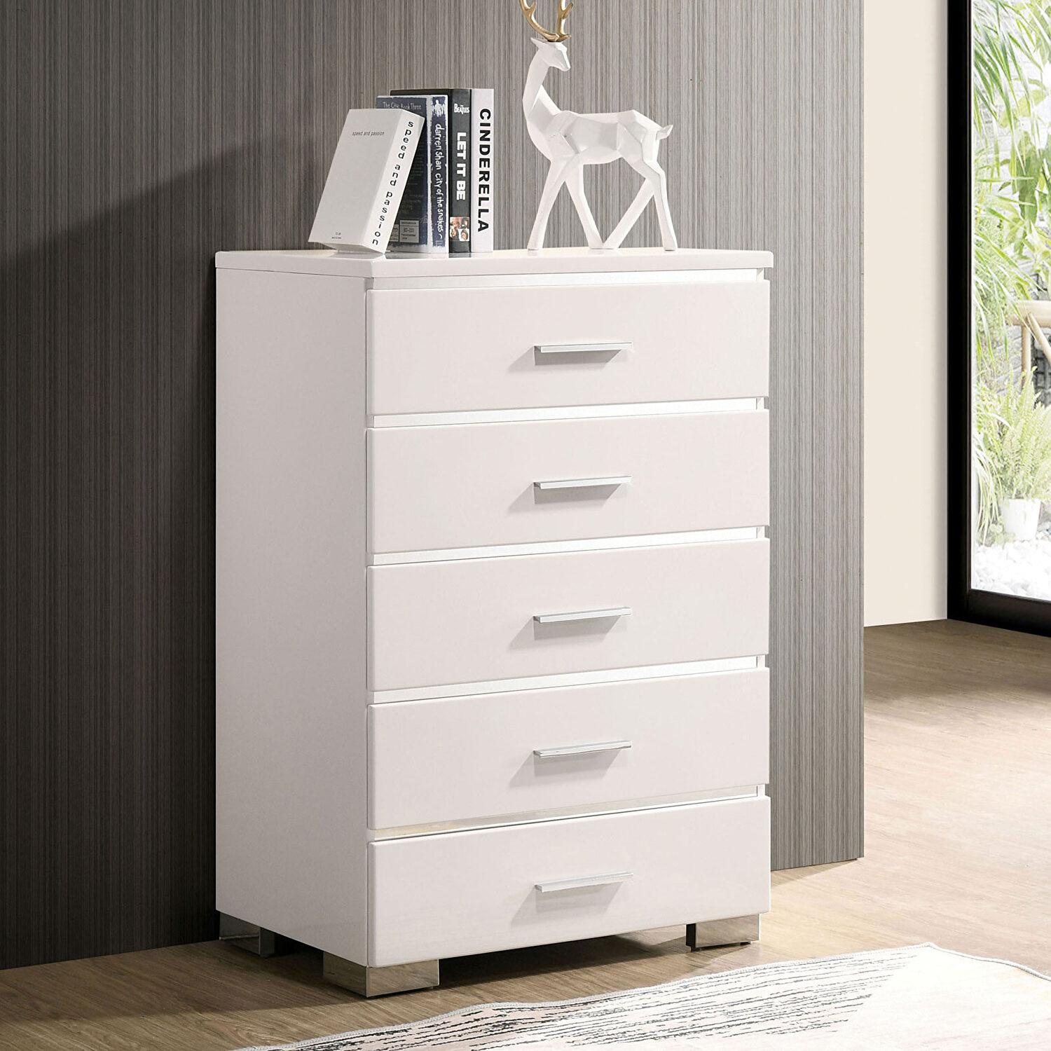 

    
Contemporary White Solid Wood Chest Furniture of America CM7049WH-C Carlie
