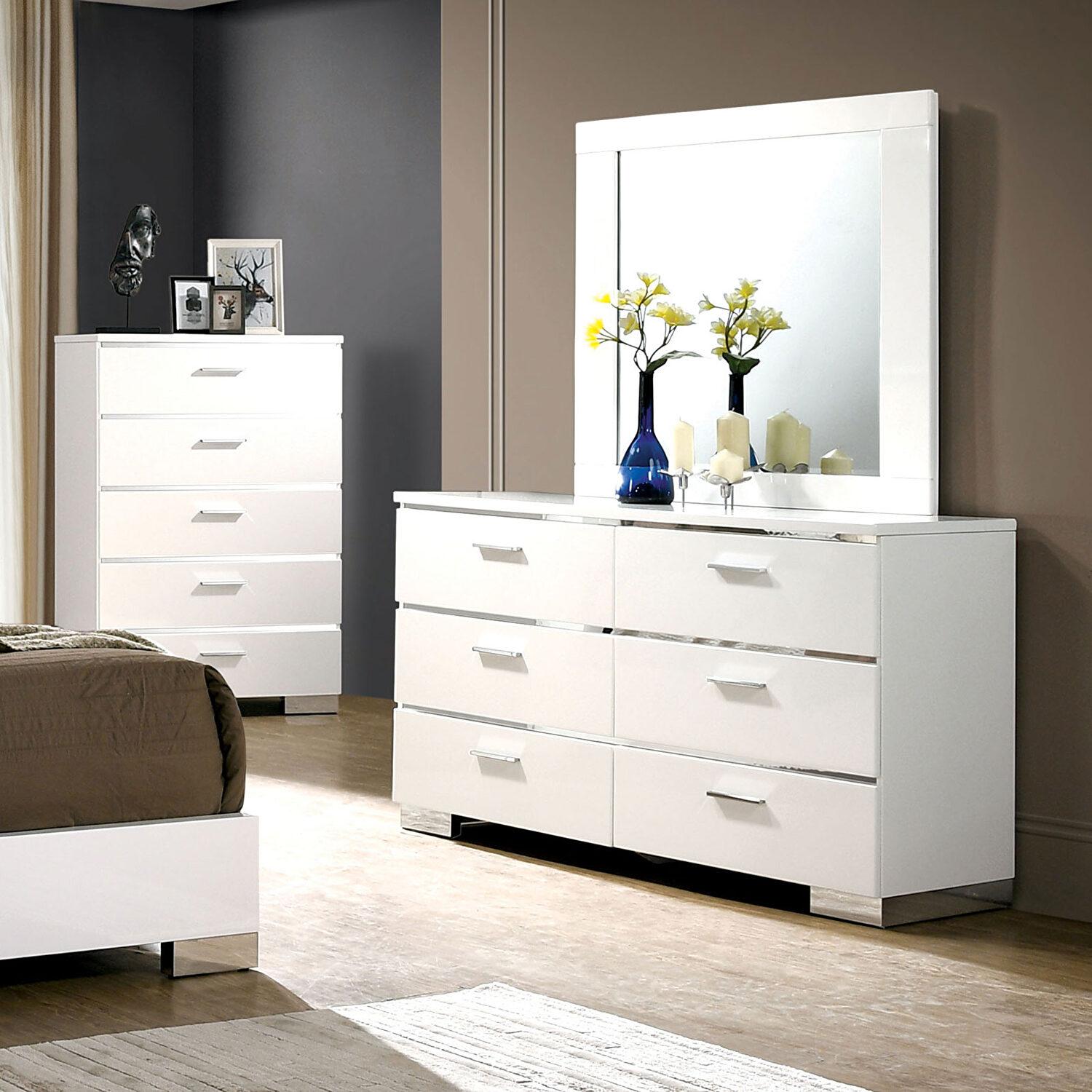 

    
Contemporary White Solid Wood Dresser w/Mirror Furniture of America CM7049WH-D*M Carlie
