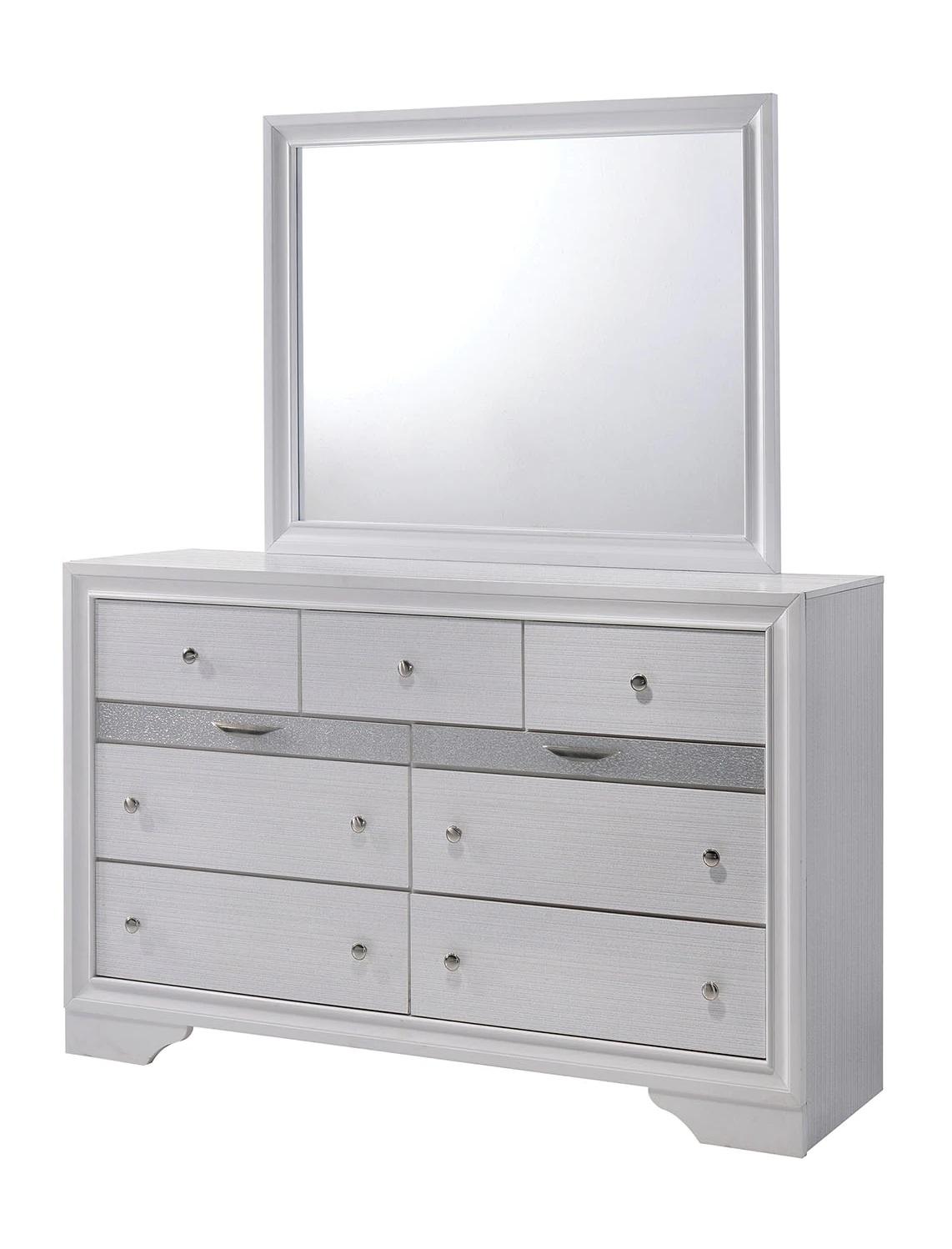 

    
Contemporary White Solid Wood Dresser w/Mirror Furniture of America CM7552D Chrissy
