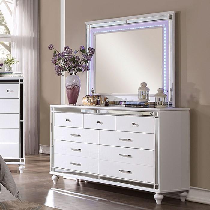 

    
Contemporary White Solid Wood Dresser w/Mirror Furniture of America CM7977WH-D Brachium
