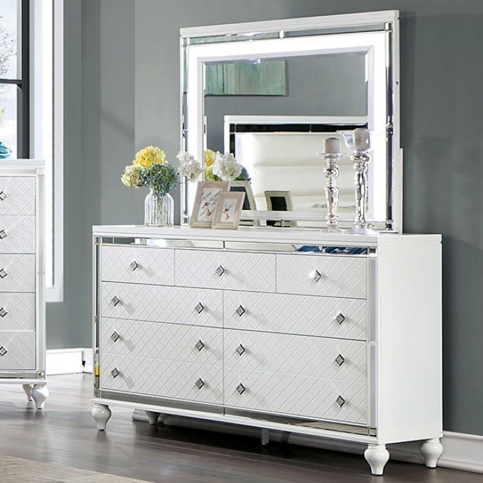 Contemporary Dresser With Mirror Calandria Dresser With Mirror 2PCS CM7320WH-D-2PCS CM7320WH-D-2PCS in White 