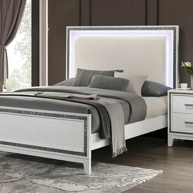

    
Contemporary White Solid Wood King Panel Bed Furniture of America Lucida FM7203WH-EK
