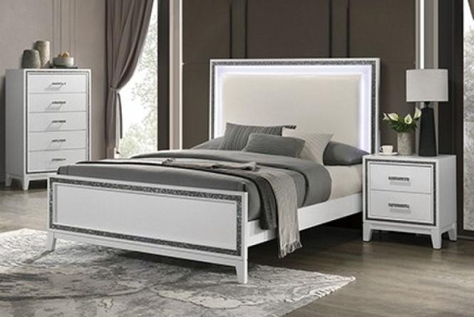 Contemporary Panel Bedroom Set Lucida King Panel Bedroom Set 3PCS FM7203WH-EK-3PCS FM7203WH-EK-3PCS in White Leatherette