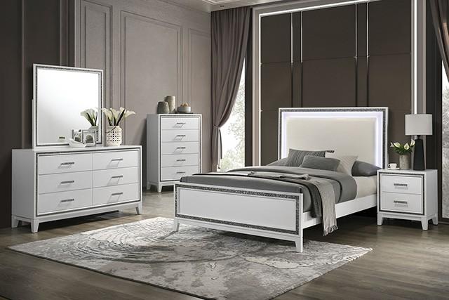 

    
Contemporary White Solid Wood King Panel Bedroom Set 6PCS Furniture of America Lucida FM7203WH-EK

