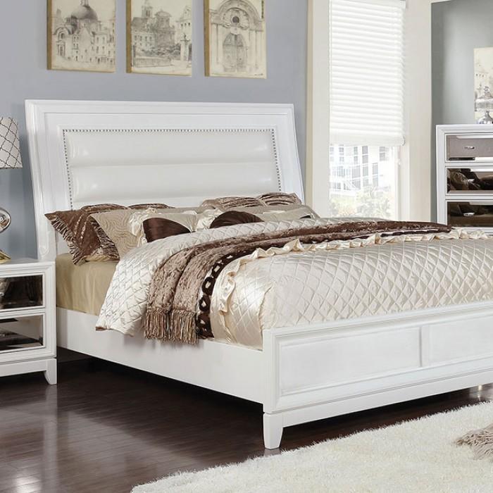 

    
Contemporary White Solid Wood King Platform Bed Furniture of America Golva CM7295WH-EK
