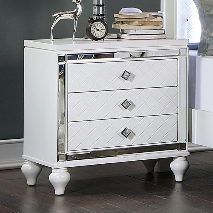 

    
Contemporary White Solid Wood Nightstand Furniture of America Calandria CM7320WH-N
