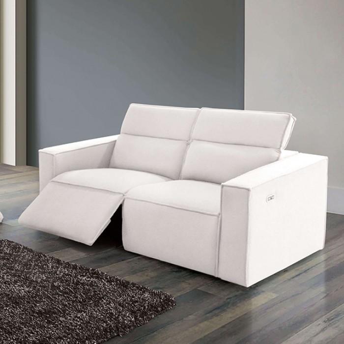 Contemporary Power Reclining Loveseat Treharris Power Reclining Loveseat FM62002WH-LV-PM-L FM62002WH-LV-PM-L in White Fabric