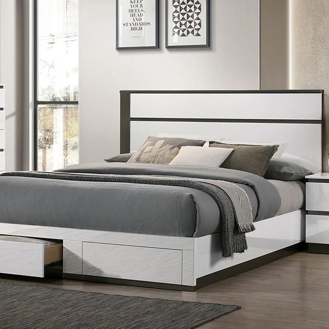 Contemporary Storage Bed FOA7225WH-DR-Q Birsfelden FOA7225WH-DR-Q in White 