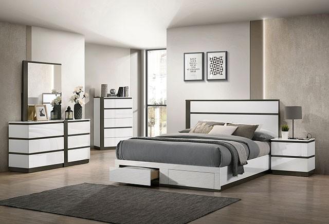Contemporary Storage Bedroom Set FOA7225WH-DR-Q-3PC Birsfelden FOA7225WH-DR-Q-3PC in White 