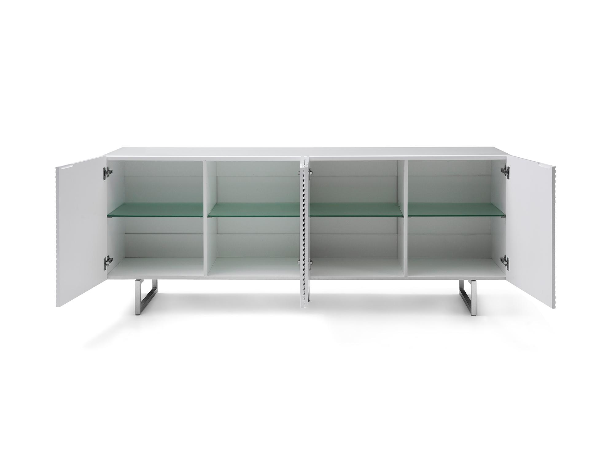 

    
Contemporary White Solid Wood & Tempered Glass Top Buffet WhiteLine SB1179-WHT Wally

