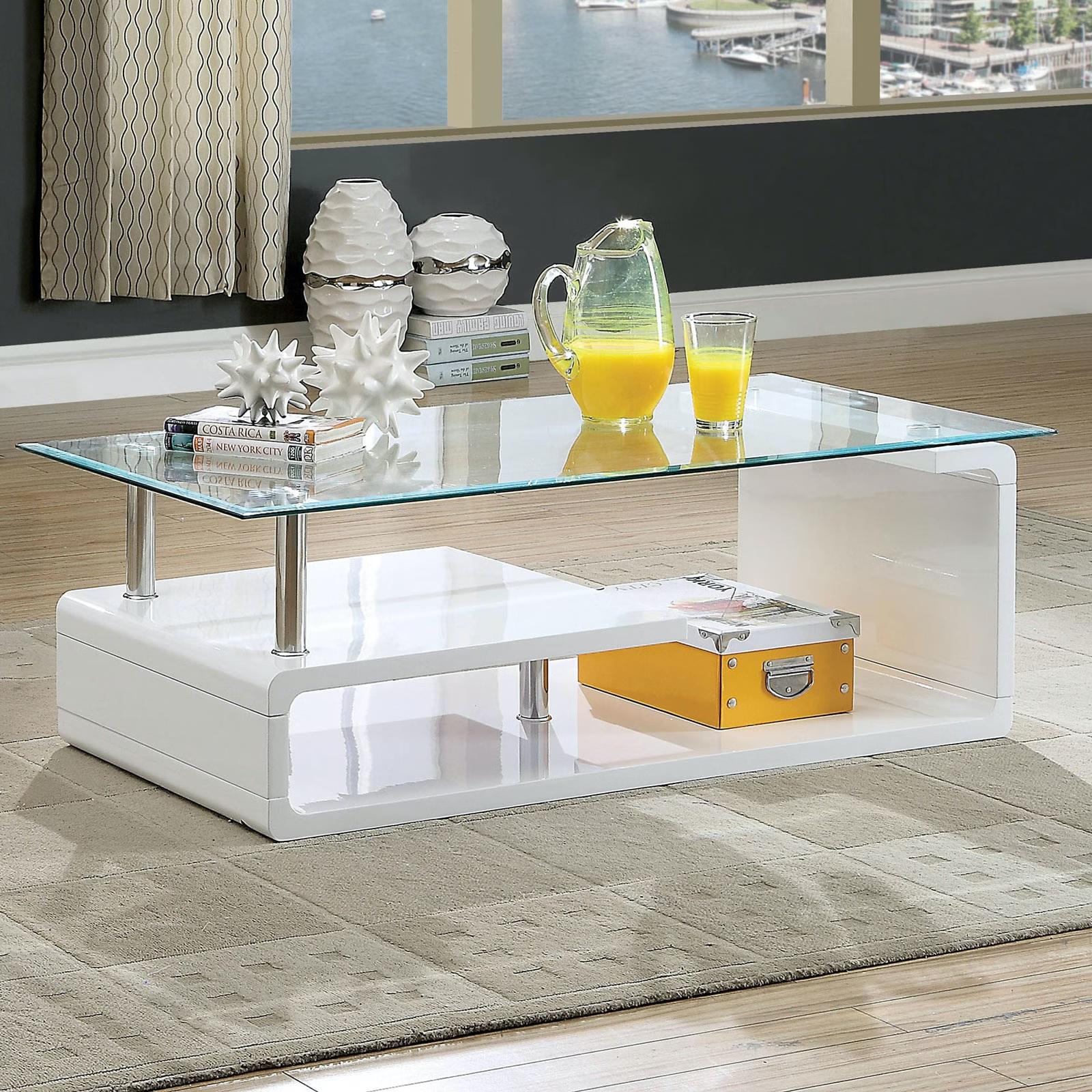 

    
Contemporary White Tempered Glass Coffee Table Furniture of America CM4056C Torkel
