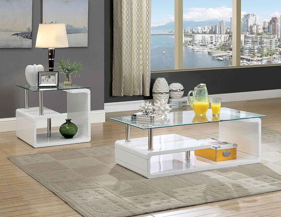 Contemporary Coffee Table and 2 End Tables CM4056C-3PC Torkel CM4056C-3PC in White 