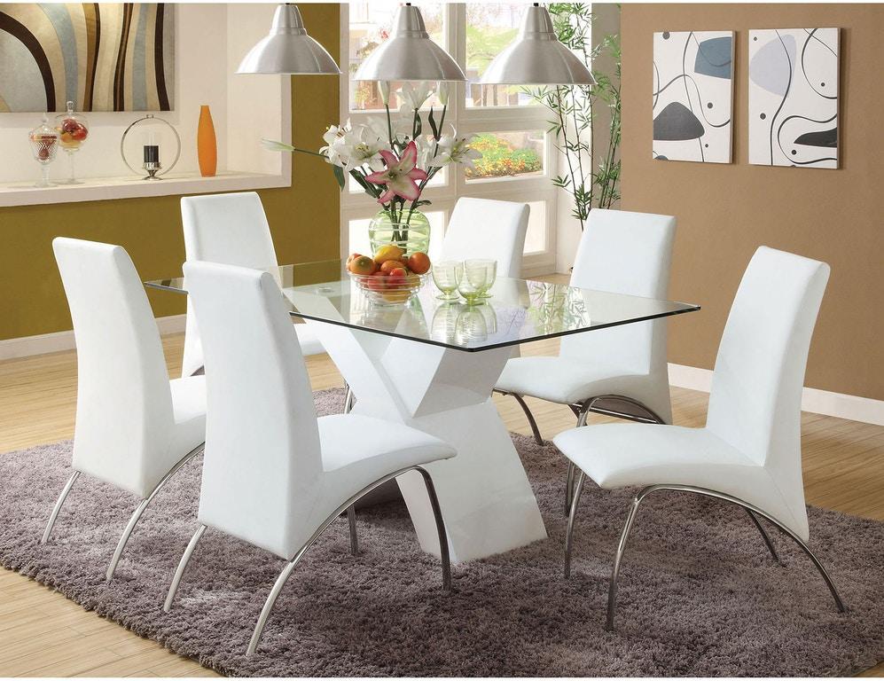 

    
Contemporary White Tempered Glass Dining Room Set 7pcs Furniture of America Wailoa
