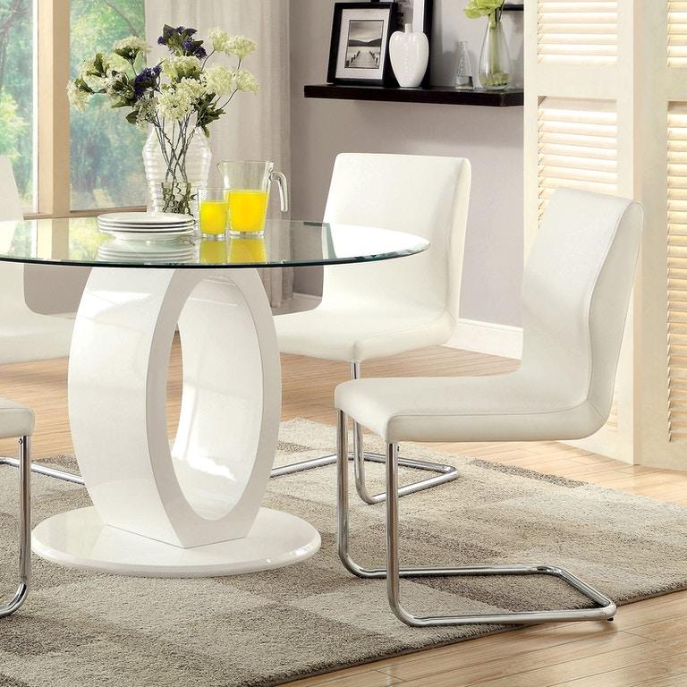 

    
Contemporary White Tempered Glass Dining Table Furniture of America CM3825WH-RT Lodia
