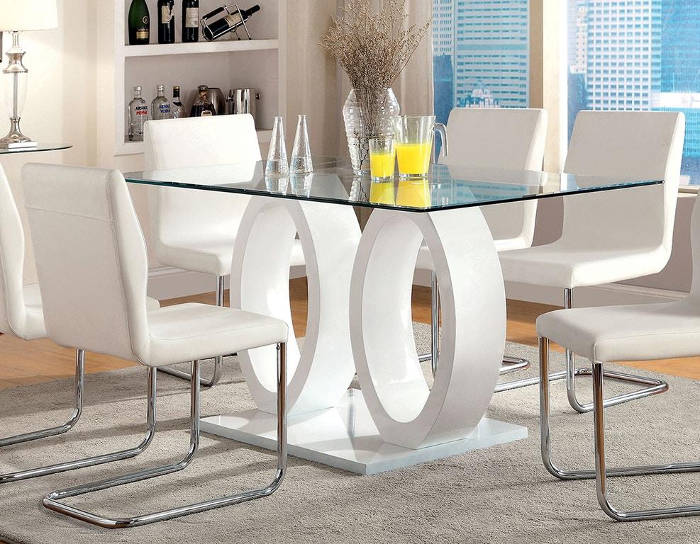 

    
Contemporary White Tempered Glass Dining Table Furniture of America CM3825WH-T Lodia

