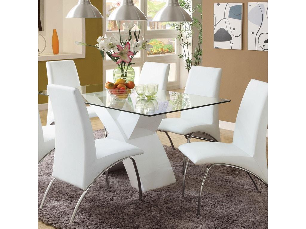 

    
Contemporary White Tempered Glass Dining Table Furniture of America CM8370WH-T Wailoa
