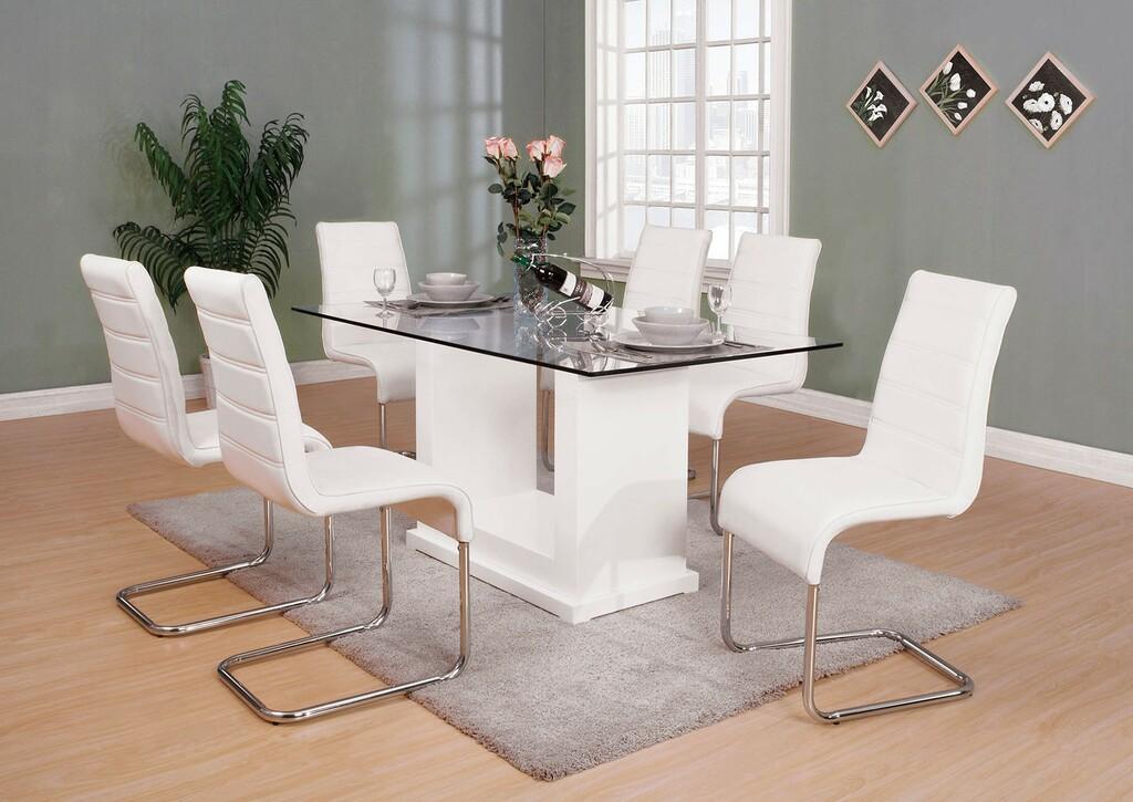 

    
Contemporary White Tempered Glass Dining Table Set 5pcs Furniture of America Eva & Mauna
