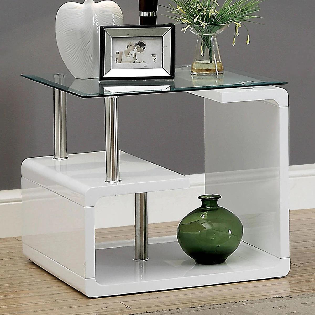 

    
Contemporary White Tempered Glass End Table Furniture of America CM4056E Torkel
