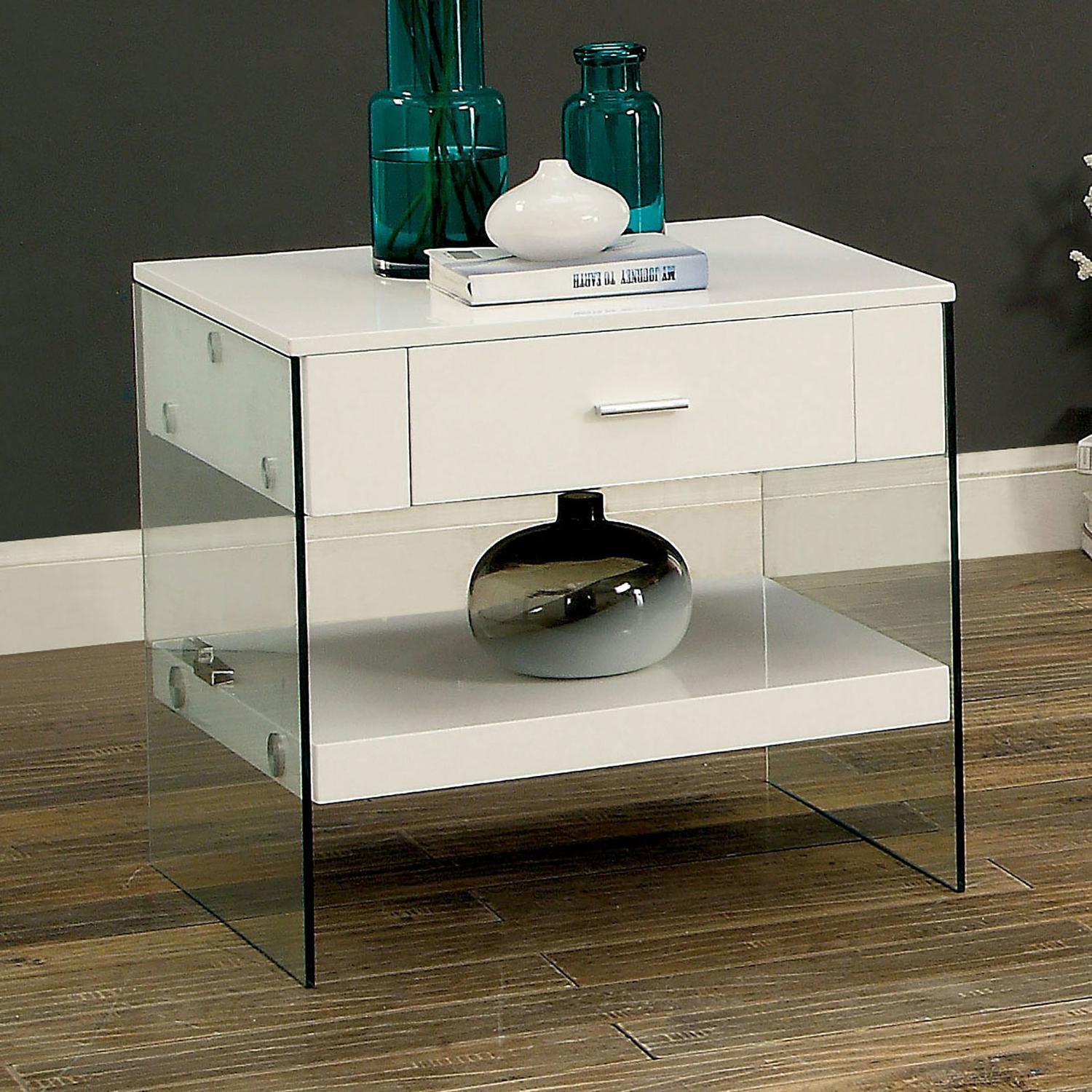

    
Contemporary White Tempered Glass End Table Furniture of America CM4451WH-E Raya
