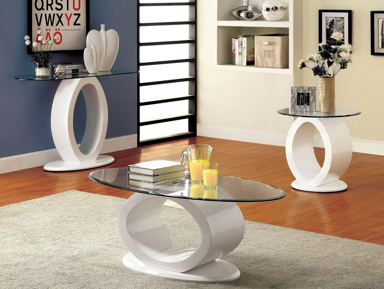 

    
Contemporary White Tempered Glass Top Coffee Table Set 3pcs Furniture of America Lodia
