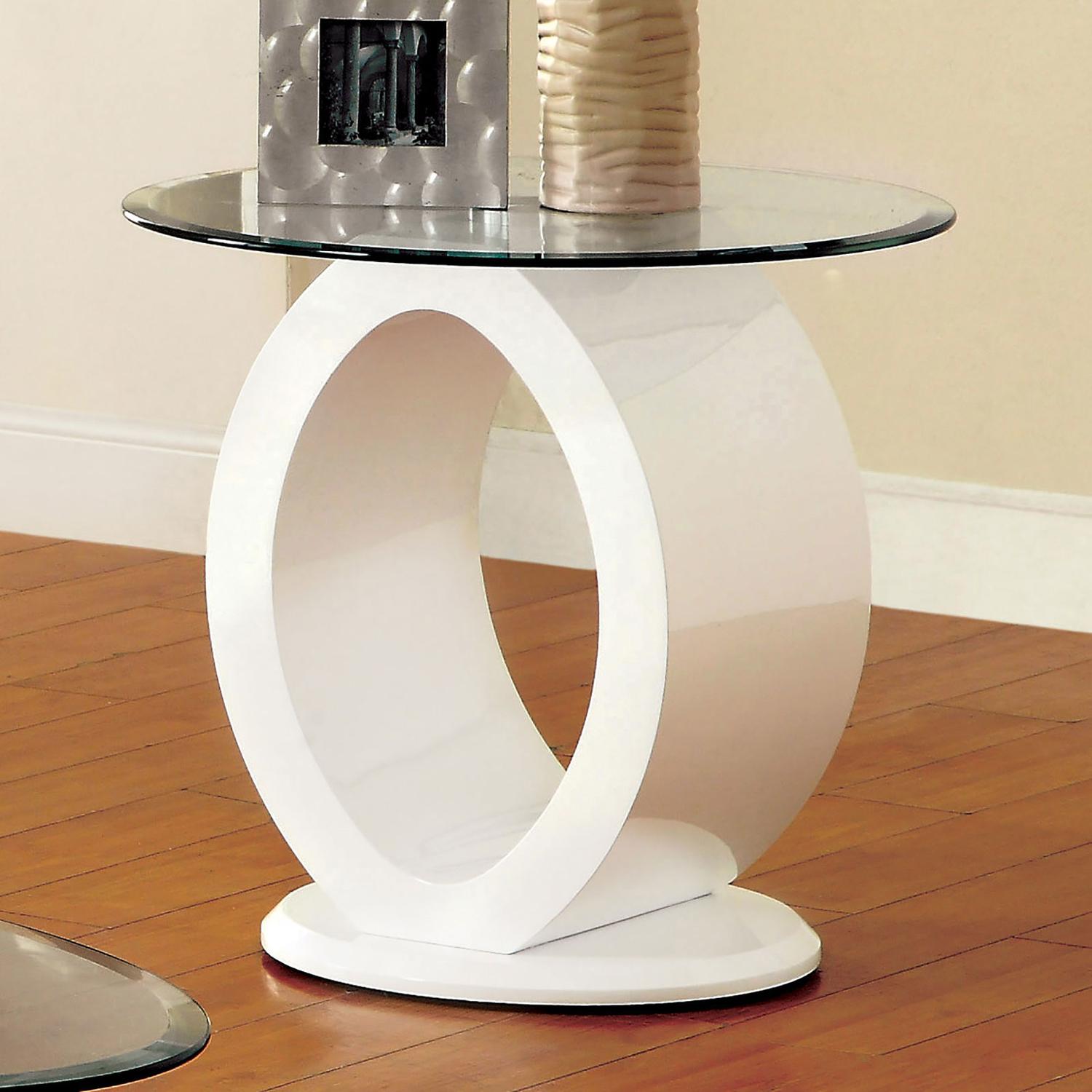 

    
Contemporary White Tempered Glass Top End Table Furniture of America CM4825WH-E Lodia
