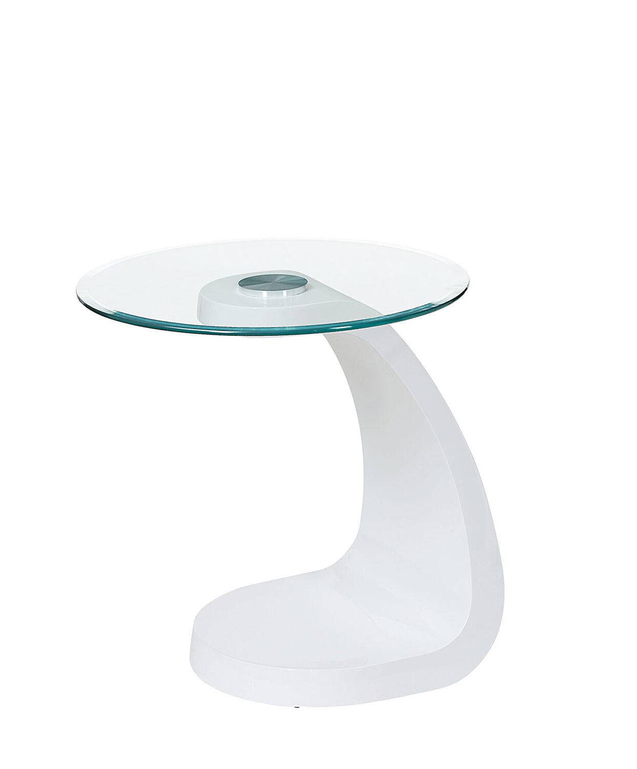

    
Contemporary White Tempered Glass Top End Table Furniture of America FOA4042WH-E Nahara
