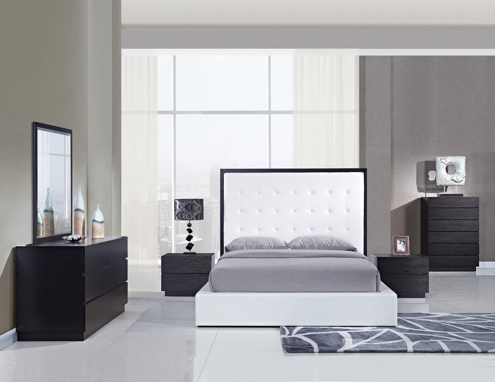 Contemporary, Modern Platform Bedroom Set Metro METRO-EK-5-PC in Wenge, White Leatherette
