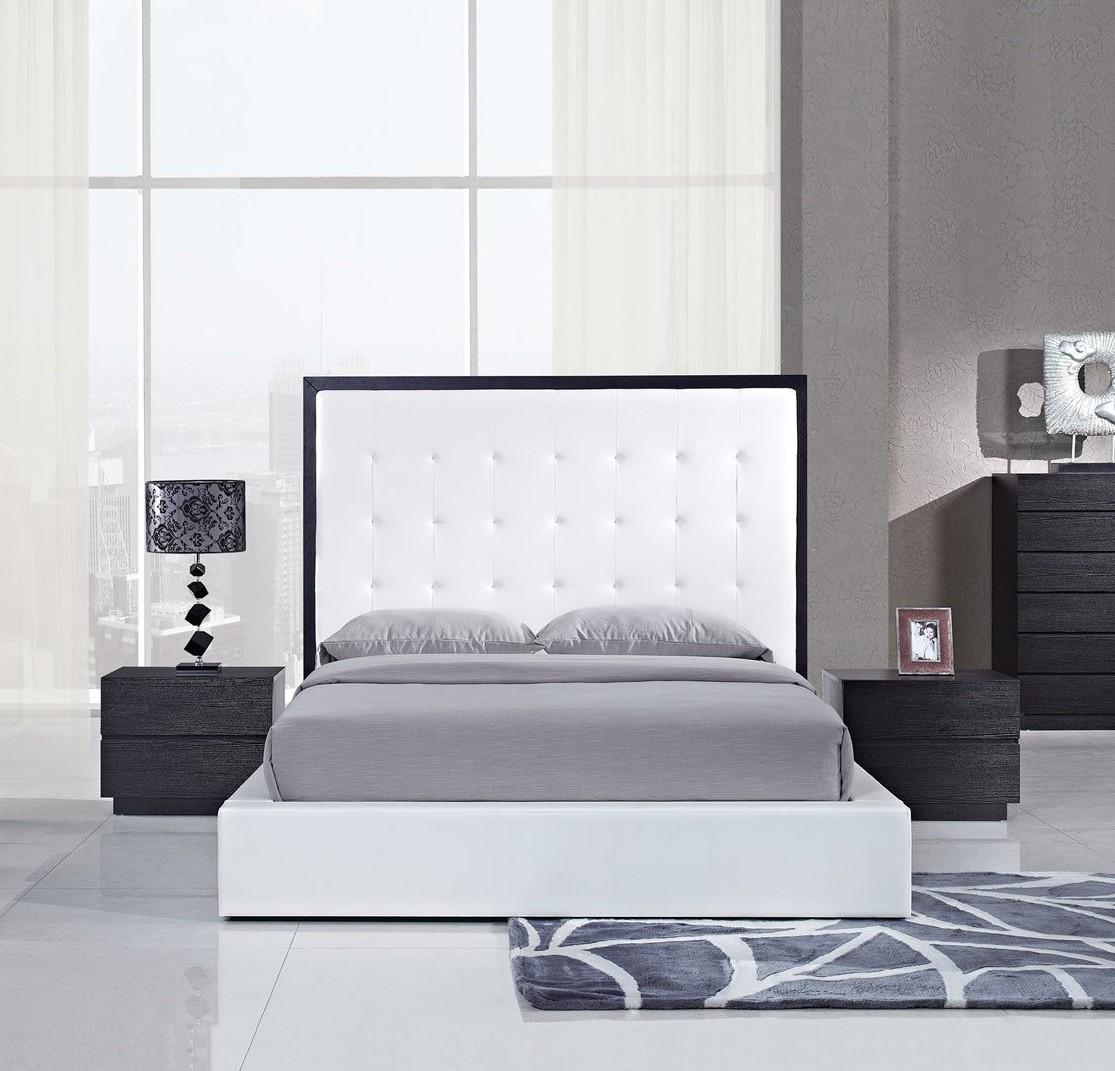 Walnut & White Japanese Queen Bed w/Nightstands Low Profile VIG