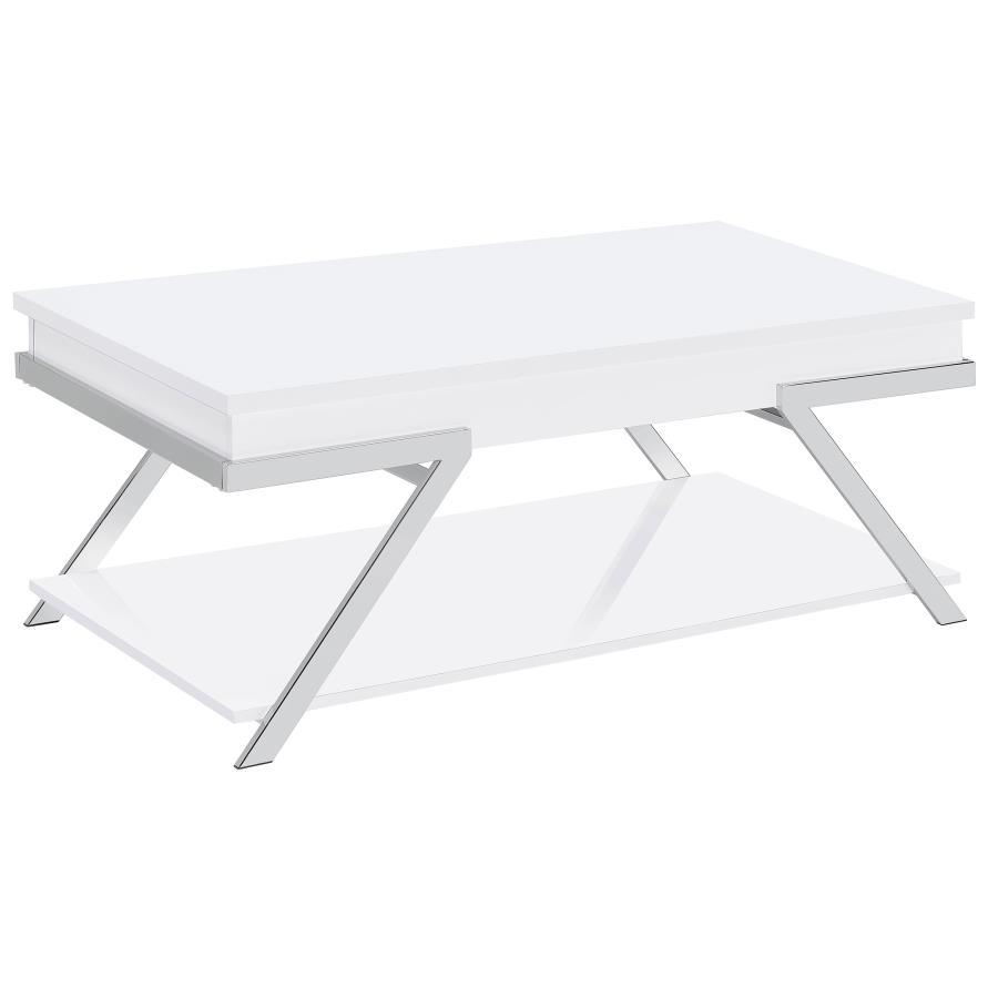 Contemporary, Modern Coffee Table Marcia Coffee Table 708158-CT 708158-CT in Chrome, White 