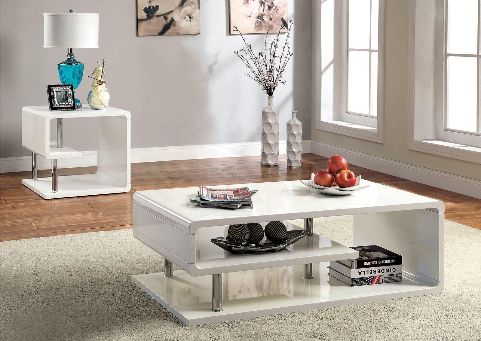 Contemporary Coffee Table and 2 End Tables CM4057C-3PC Ninove CM4057C-3PC in White 