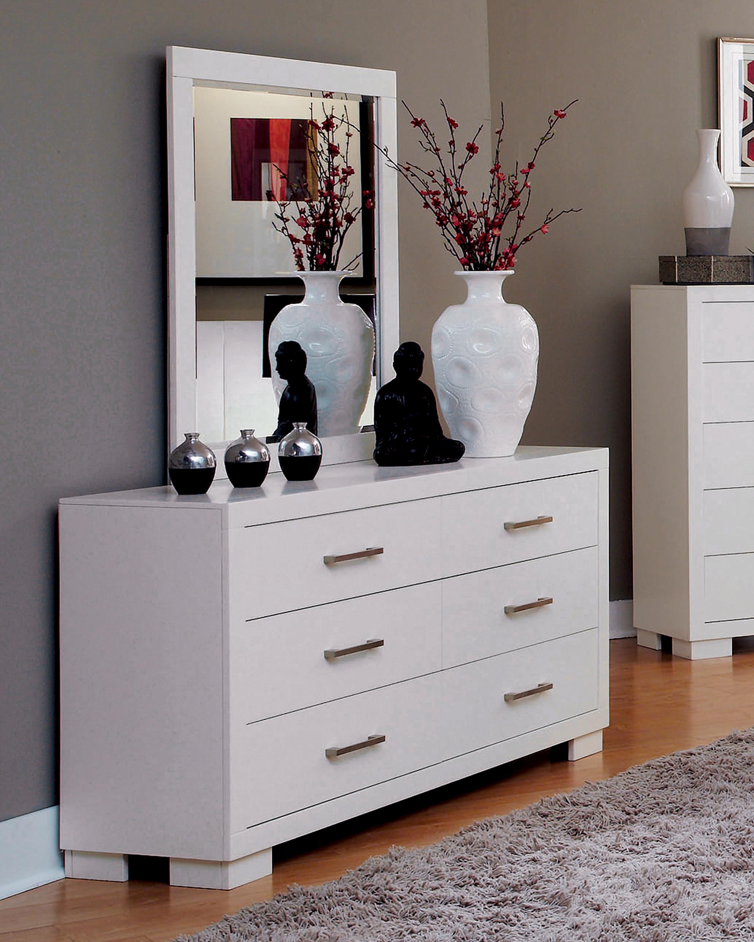 Contemporary Dresser w/Mirror 202993-2PC Jessica 202993-2PC in White 