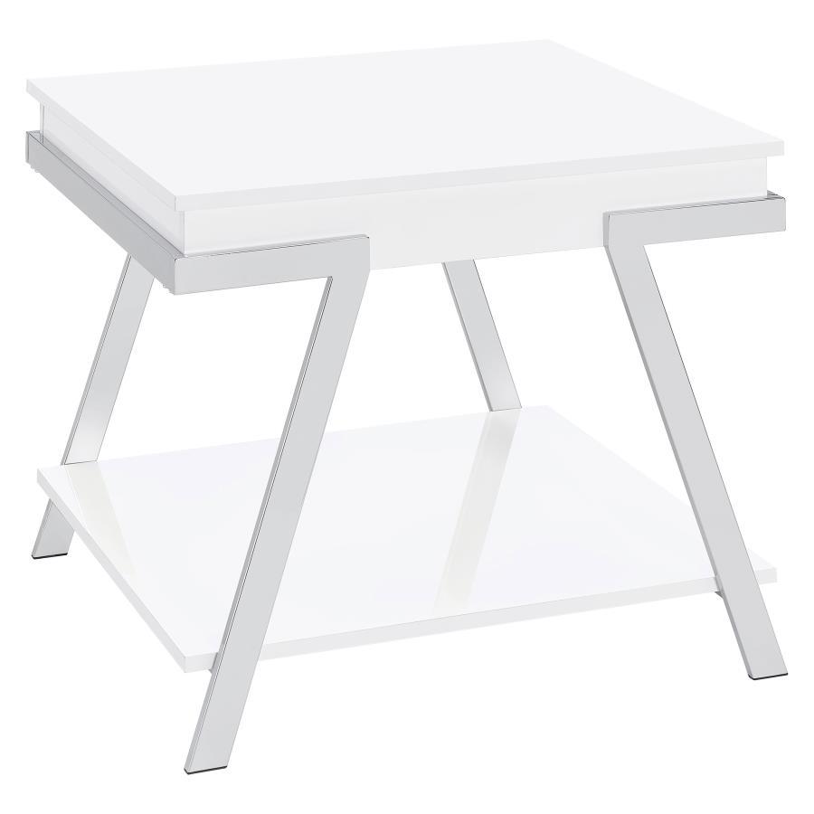 

    
Contemporary White Wood End Table Coaster Marcia 708157
