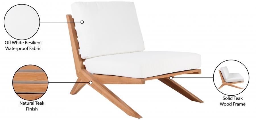 

    
 Order  Contemporary White Wood Fabric Patio Chair Meridian Furniture Tahiti 351White-C
