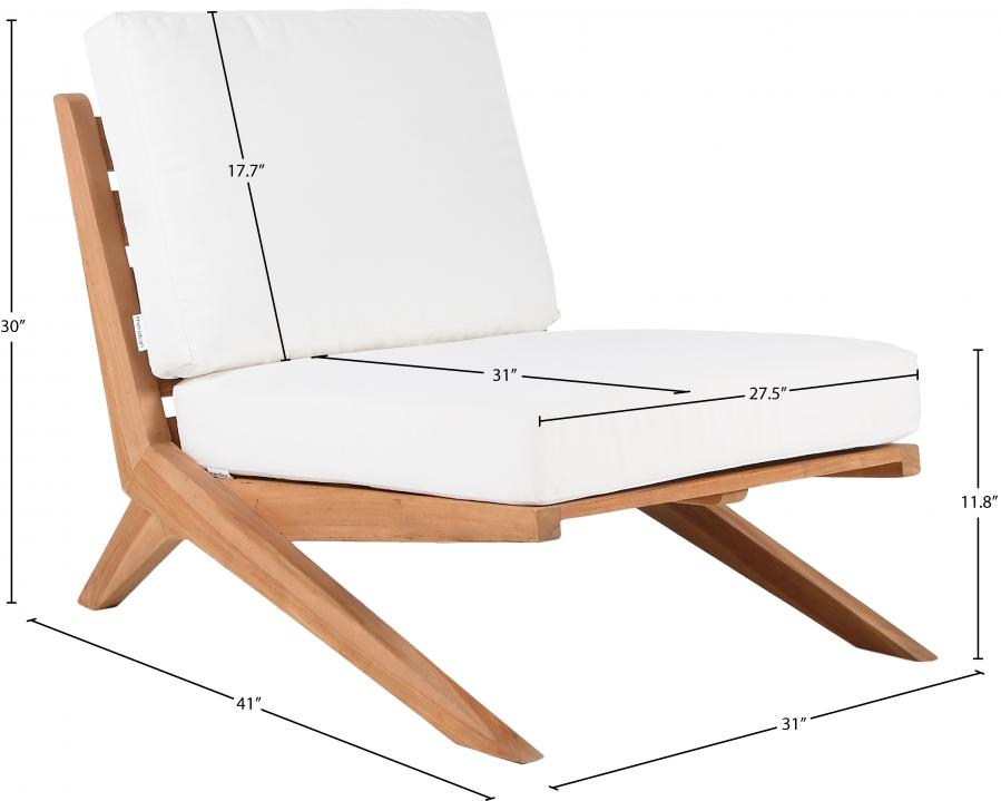 

    
 Shop  Contemporary White Wood Fabric Patio Chair Meridian Furniture Tahiti 351White-C
