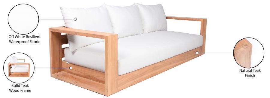 

    
 Order  Contemporary White Wood Fabric Patio Sofa Meridian Furniture Tulum 353White-S
