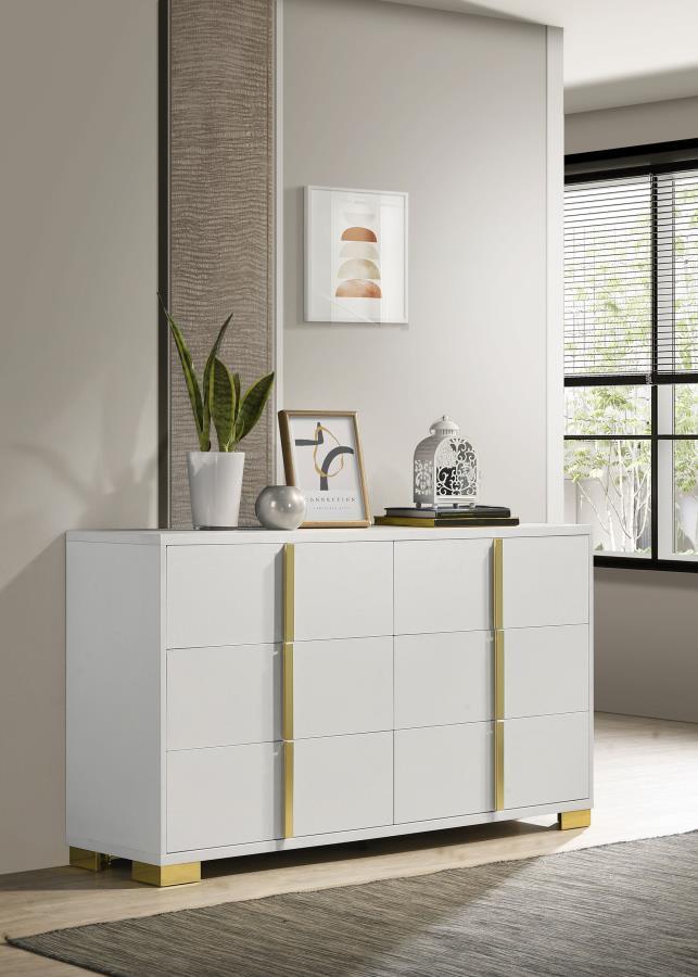 

    
 Photo  Contemporary White Wood King Panel Bedroom Set 6PCS Coaster Marceline 222931KE
