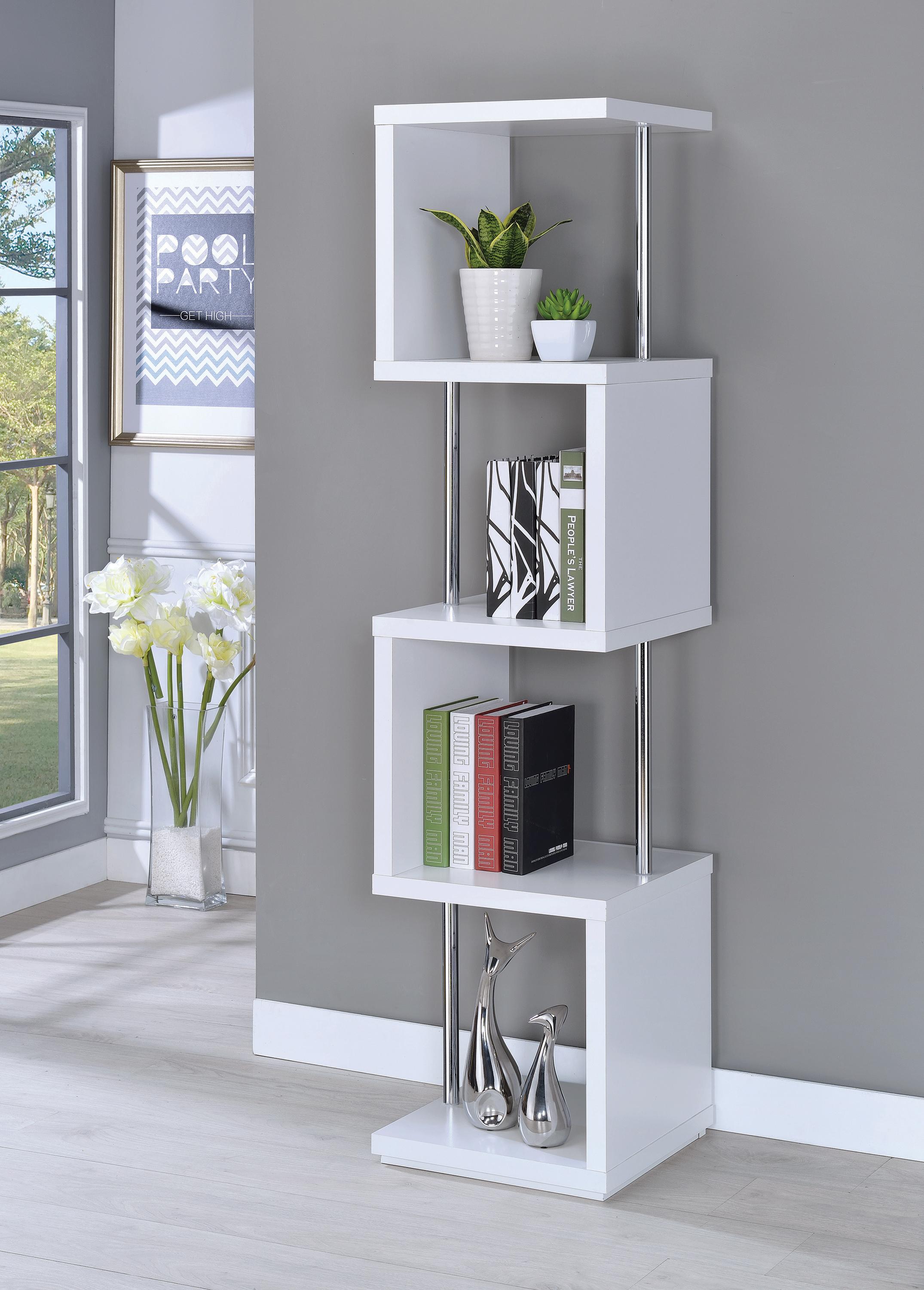 

    
801418 Contemporary White Wood & Metal Bookcase Coaster 801418 Baxter
