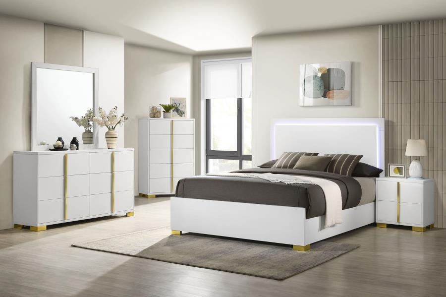 

    
Contemporary White Wood Queen Panel Bedroom Set 5PCS Coaster Marceline 222931Q
