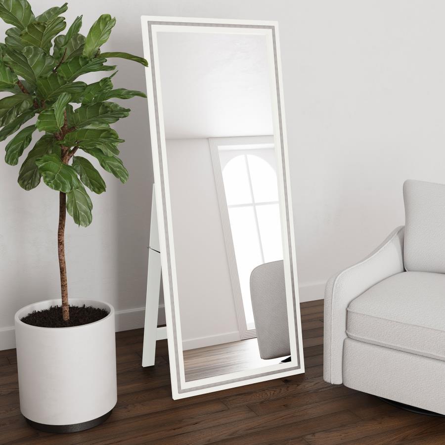 

    
Contemporary White Wood Standing Mirror Coaster Delfin 960963
