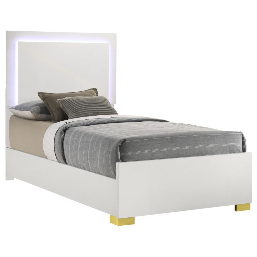 Contemporary, Modern Panel Bed Marceline Twin Panel Bed 222931T 222931T in White, Gold 